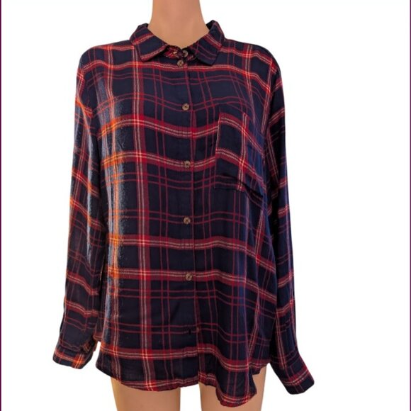 Buffalo by David Bitton Blue & Red Plaid Long Sleeved Button Up Women's XL Shirt - Picture 4 of 5